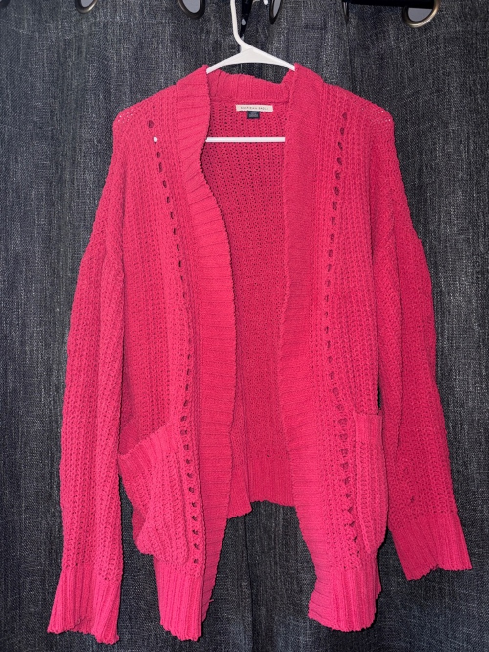 American Eagle Outfitters Hot Pink Open-Front Chunky Knit Cardigan